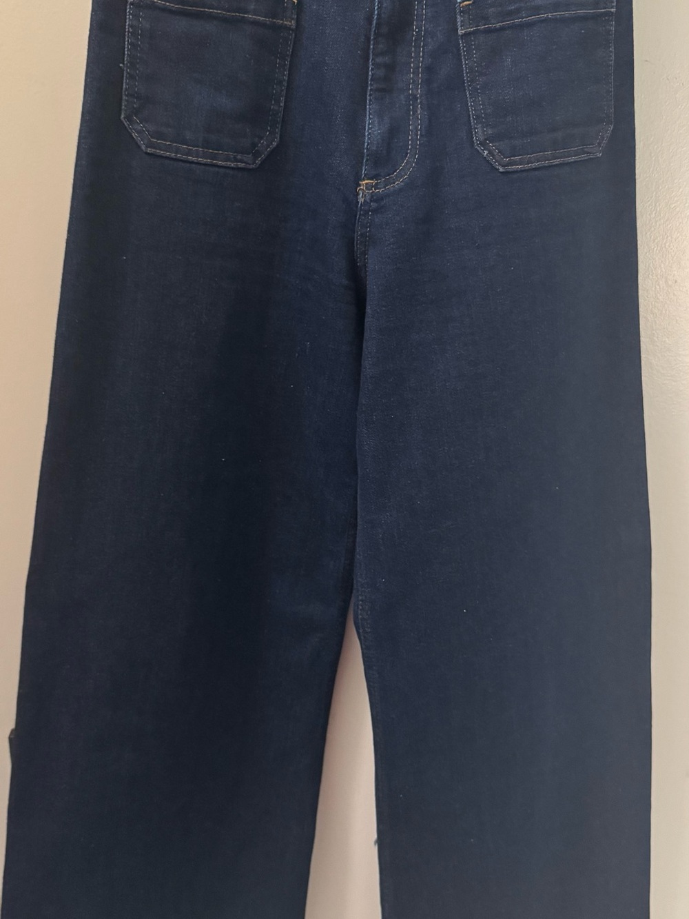 Zara Women's Dark Indigo Flared Jeans with Frayed Hem